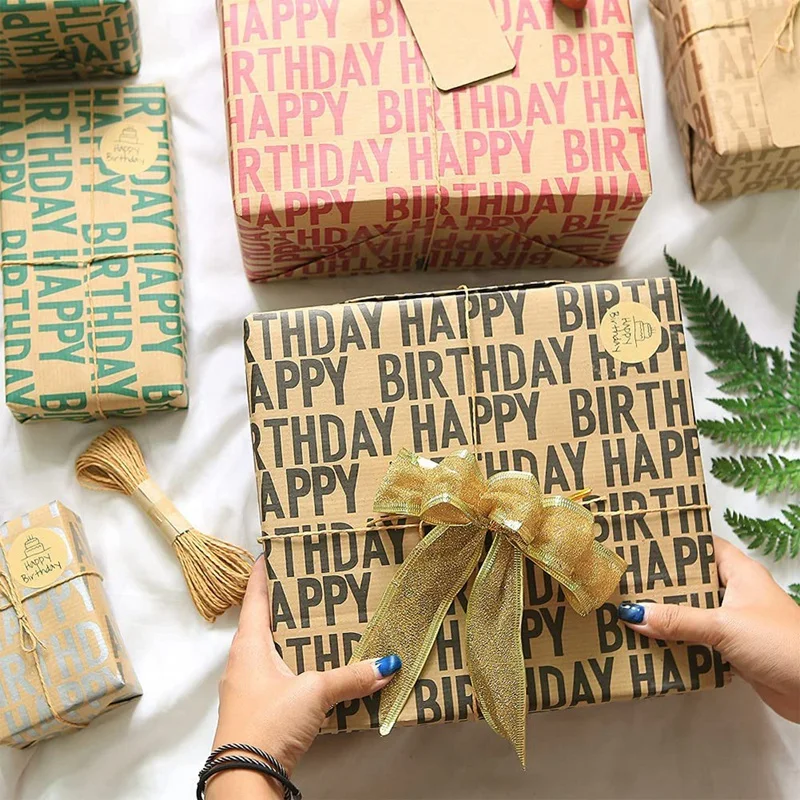 Wrapping Paper Birthday, Recycled Gift Wrapping Paper,Happy Birthday Wrapping Paper,12 Sheets 70X50cm Folded Paper