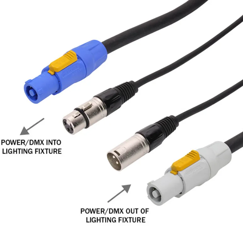 قوة الصوت إشارة الهجين كومبو كابل 3C X 2.5 مللي متر DMX كابل إلى 3 دبوس Powercon سلك الطاقة تمديد الحبل لإضاءة المسرح Led