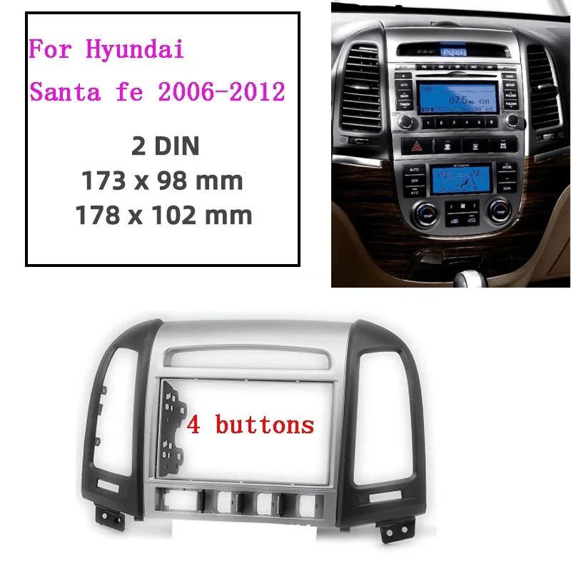 2din Car Radio Plastic Fascia Panel Frame  for HYUNDAI Santa Fe 4 holes 2006-2012 Dash Mount Kit