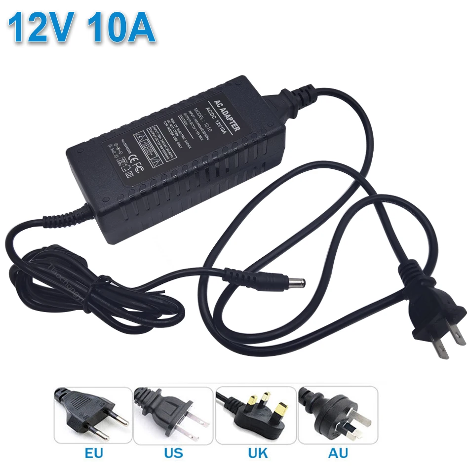 

12V 10A 120W Power Supply Adapter AC100-240V To DC12V Converter Transformer With 5.5x2.5mm DC Jack For LED Strip DVR CCTV