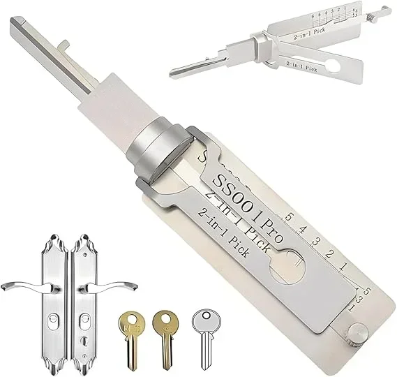 2-in-1 Edelstahl-Meisterschlüssel-Decoder S001 PRO für Zugangstüren und Verschiedene Schlossformen, Schlossöffner-Set – Detail 1