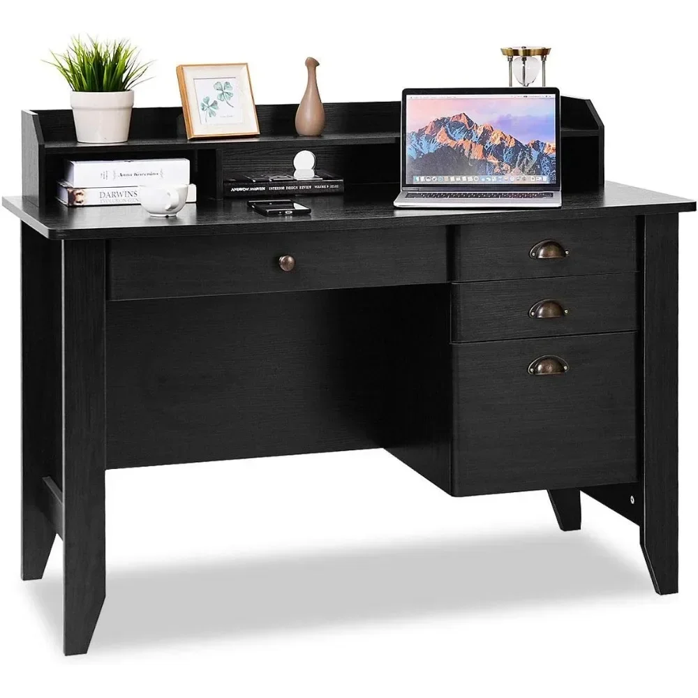 

Computer Desk with Storage Drawers Hutch, Home Office Desk Vintage with Storage Shelves, Wooden Executive Writing