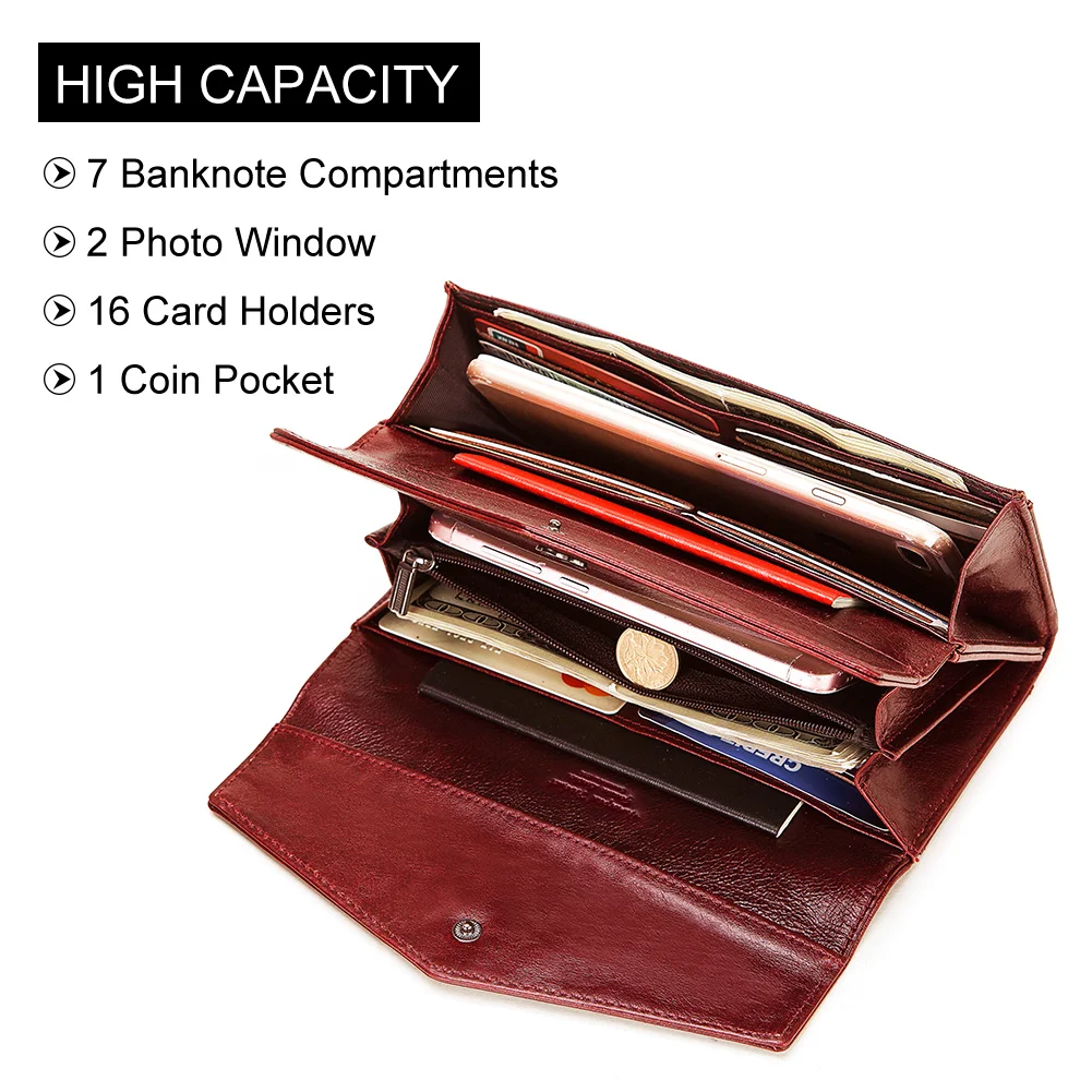 GZCZ 100% Genuine Leather Wallets For Women With Zipper Large Capacity Ladies Bag Luxury Money Clip Multifunctional Wallet