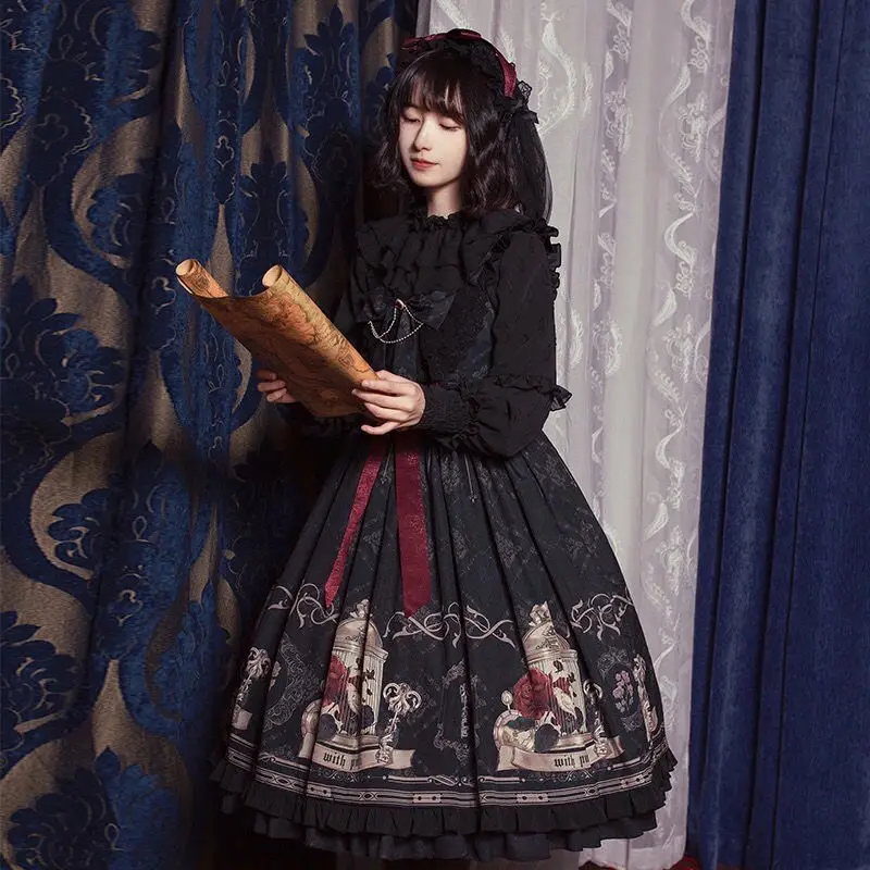 Dark Style Gothic Lolita Jsk Nightingale and Rose Vintage Women Harajuku Lolita Victorian Princess Party Dress