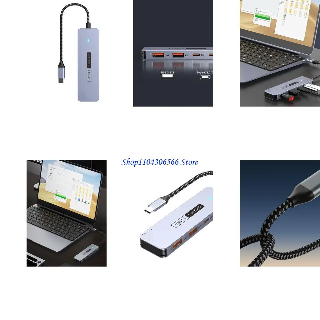 

02DD USB C Aluminum 10 Гбит / с передачи данных 2x Тип C+2x USB Многофункциональный преобразователь расширителя адаптера для для