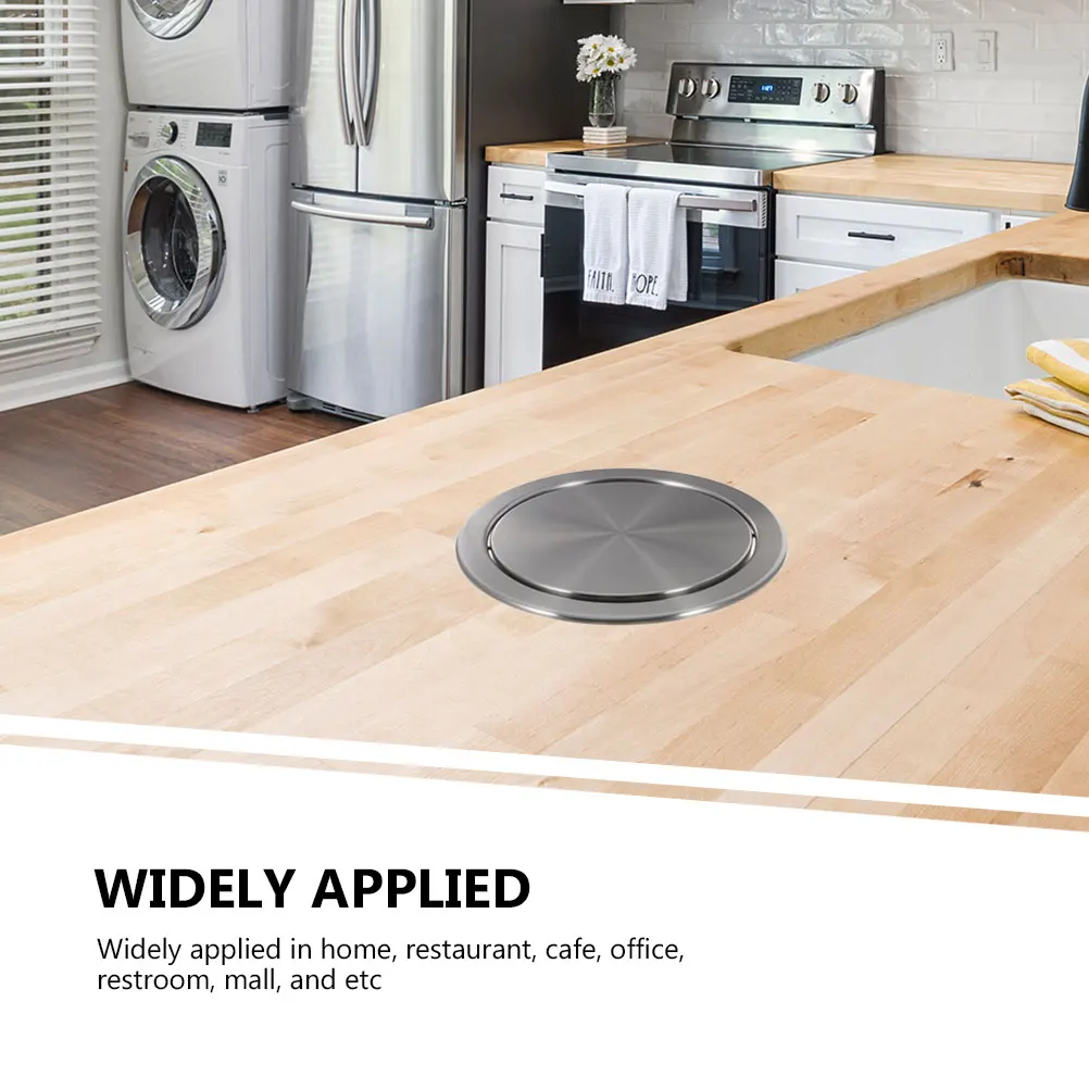 

Stainless Steel Trash Can Lid 430 Round Silver Small Hole 18 20cm Flapping Kitchen Bathroom Counter Top Recessed Cover Garbage