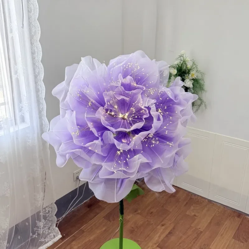 Automatic Silk Flower Opening Device for Wedding Ceremony Stage Decoration Artificial Bloom with LED Lights Window Display