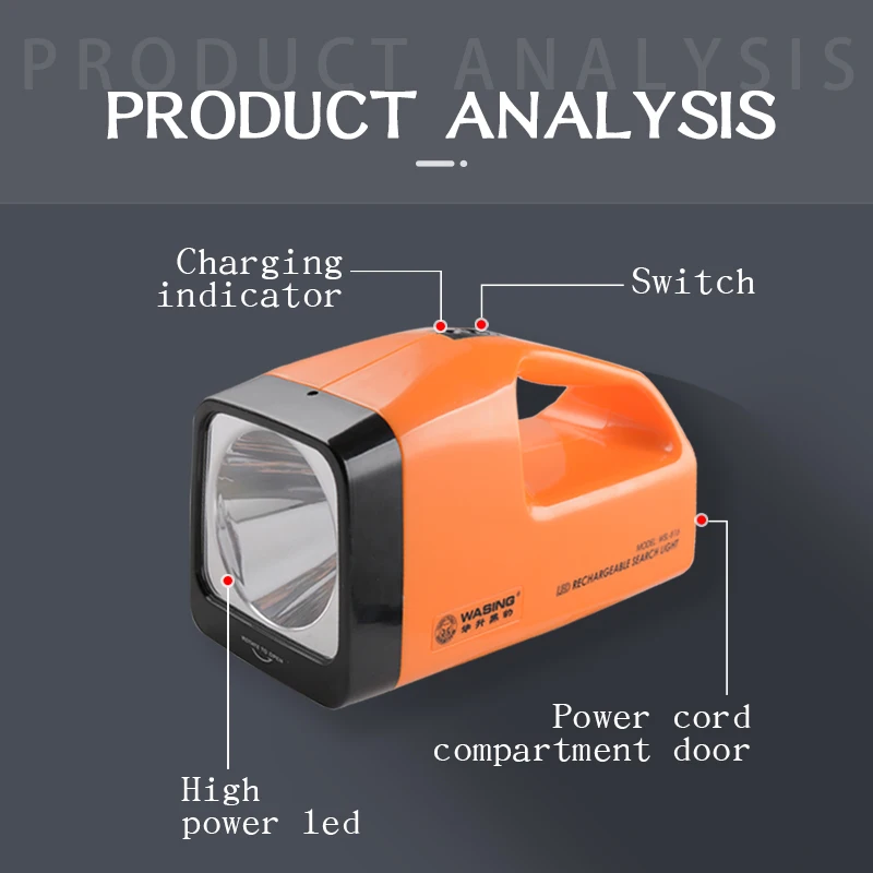 Wasing 10W Highlight 3 level dimming mode Portable LED rechargeable searchlight