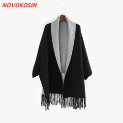 31 Nuove Donne di Colore Sciarpa Oversize Inverno Lavorato A Maglia Poncho Mantello Femminile Maniche A Pipistrello Maglieria Vintage Scialle Cappotto Nappa Cappotto