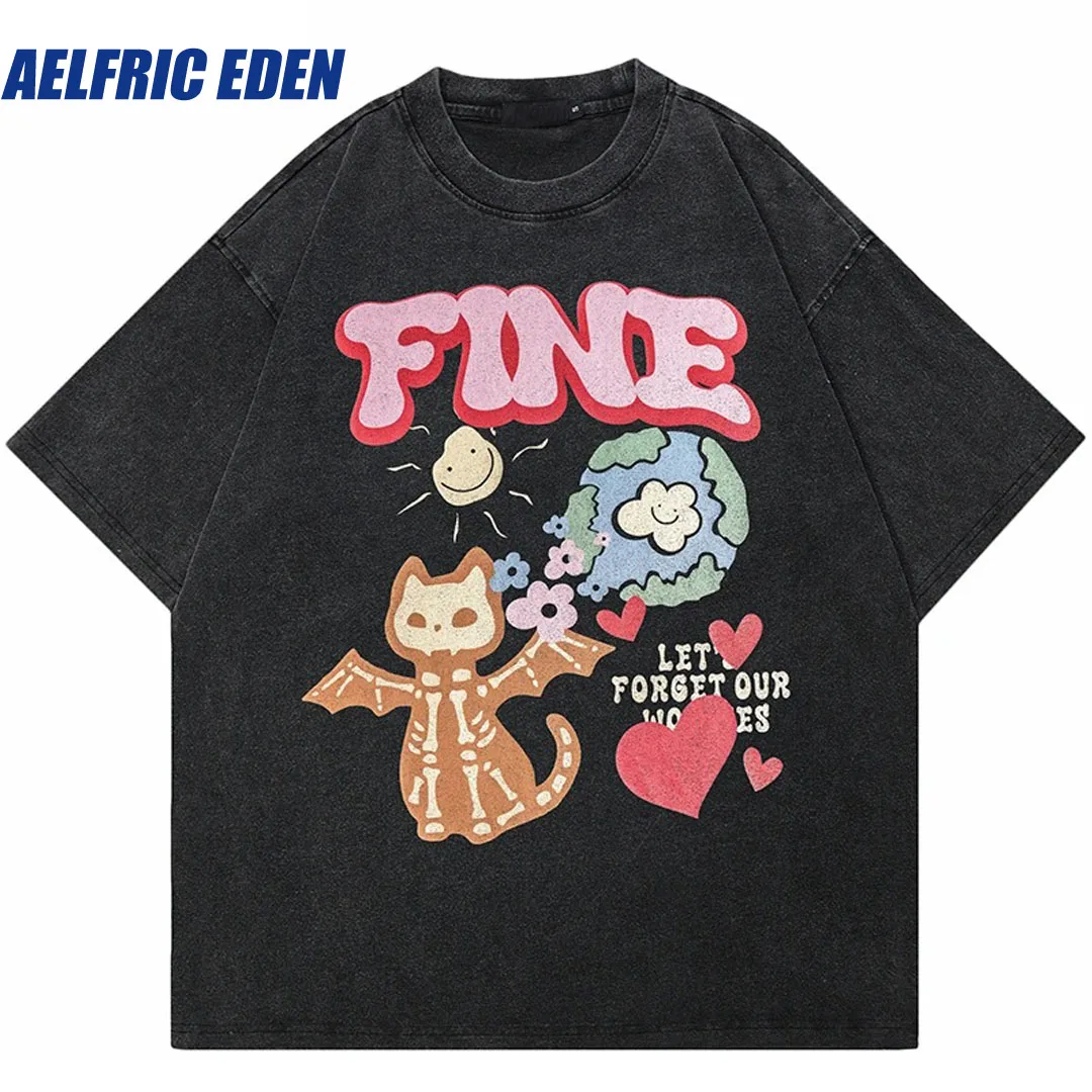 

Aelfric Eden Hip Hop 2024 Retro Washed Black T-Shirt Funny Devil Graphic T Shirt Cotton Harajuku Tshirt Men Tops Tees Unisex Y2K