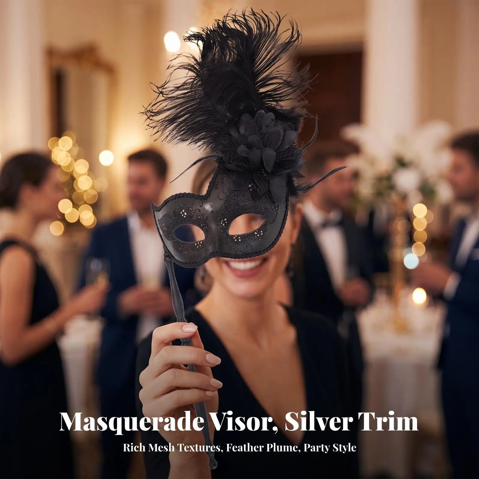 Masquerade Mask with Stick Glittery Costume Mask with Stick Glamorous Sparkling