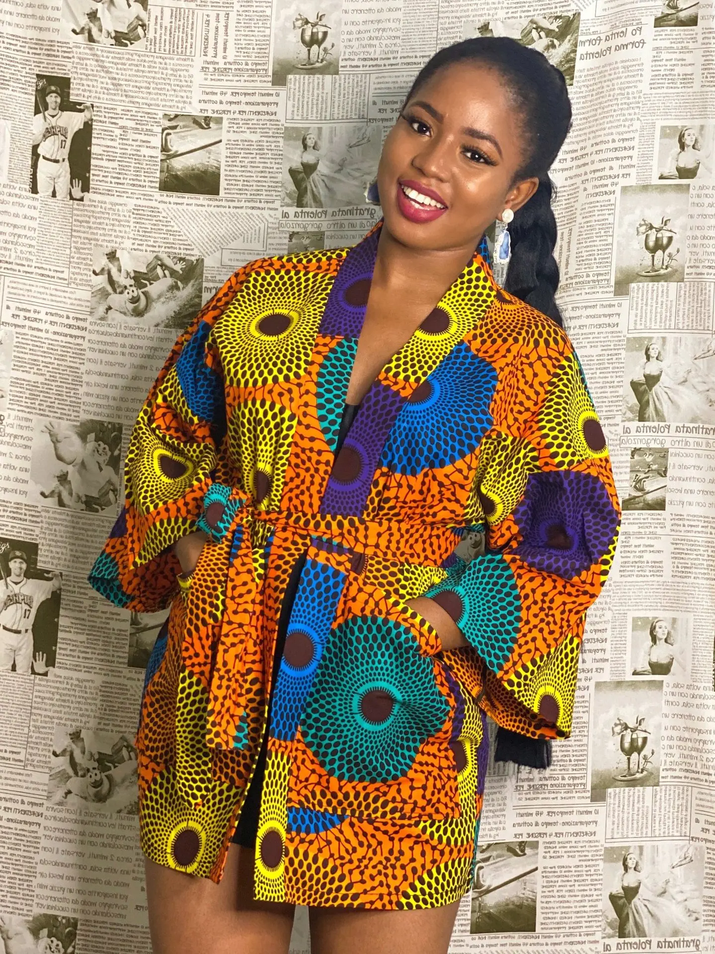 African  Printing Dress Women\'s Fashion Kimono Cardigan Coat Dashiki Geometric Belt Dress Plus Size Retro African Christmas Robe