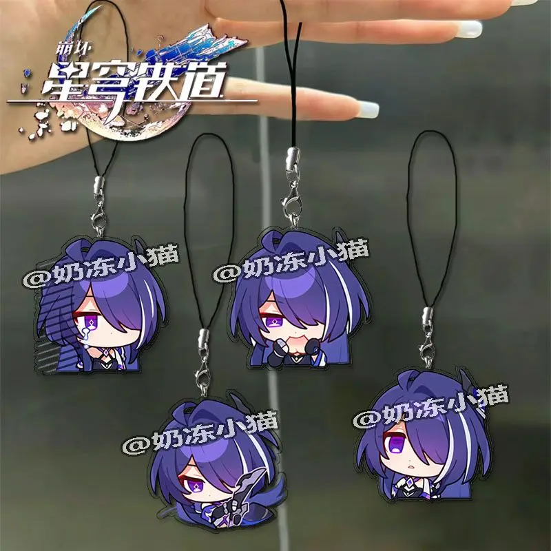 4Pcs Honkai: Star Rail Acheron Q version Picture Mobile Phone Chain Acrylic Cellphone ChainFor Phone Lanyard Keychain