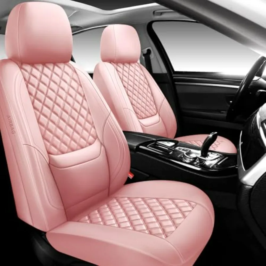 

Pink Leather Car Seat Covers Full Set Universal Fit for Cars Trucks SUVs Waterproof Automotive Seat Protector for 5 Seats Front