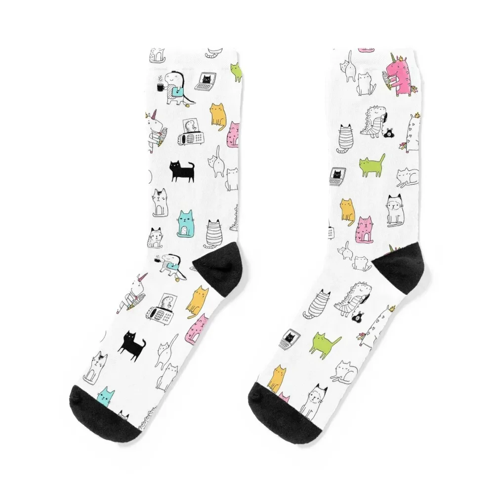 

Cats. Dinosaurs. Unicorn. Sticker set. Socks custom luxury Stockings compression set Ladies Socks Men's
