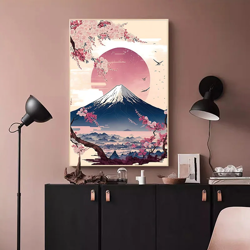 Japanese Cherry Blossom Fuji Mountain Sunset Tokyo Scenery Poster HD Printed Canvas Painting Wall Art Pictures Room Home Decor