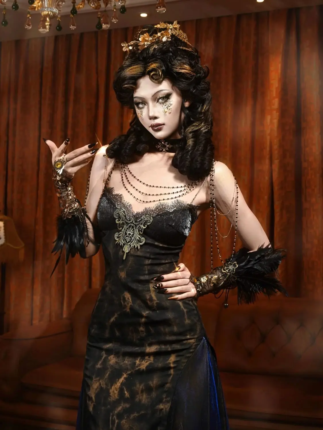 유럽식 슬림핏 분위기의 대형 스윙 슬링 드레스 에스닉 스타일 개선 치파오