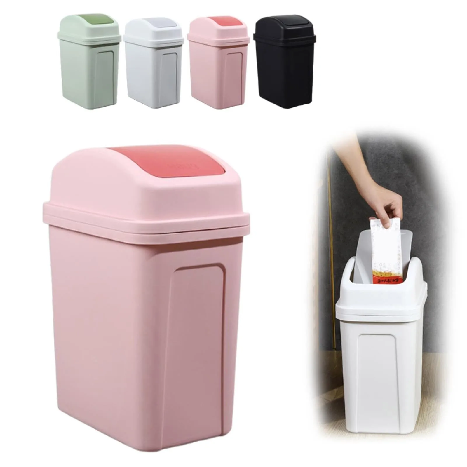 Garbage Can With Dual Swing Lid Trash Bin Large Capacity Kitchen Garbage Container Solid Home Office Bathroom Rubbish Holder