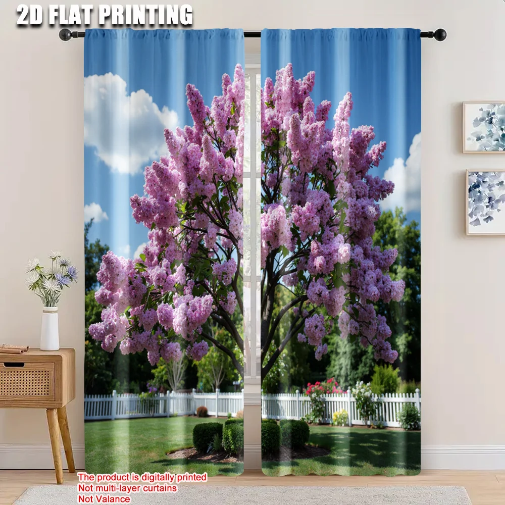

2pcs, 2D flat printing Curtains bright purple gardens Versatile Polyester,Without Electricity Holiday Decorations Suitable for