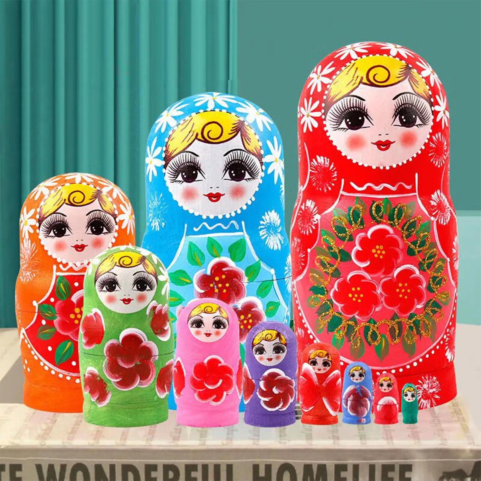 木製の入れ子人形 10 個入り 教育用木製漫画手作りロシアの入れ子人形 積み重ねおもちゃ 学習教育用