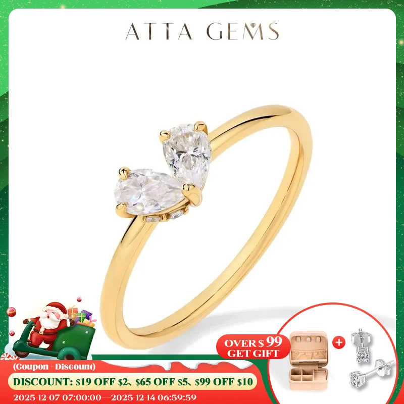 

ATTAGEMS Pear Cut 0.7CTW Moissanite Rings for Wowen DVVS1 Heart Shape Pure 10K 14K 18K Yellow Gold Engagement Wedding Bride Gift