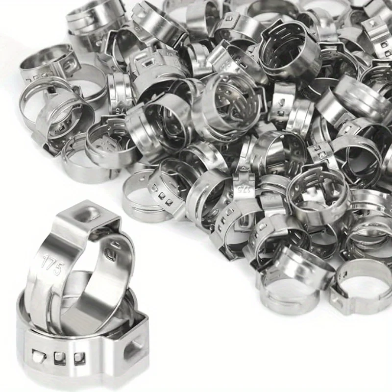 100PCS 304 Stainless Steel Single Ear Hose Clamps - For Pipe Hose Joints