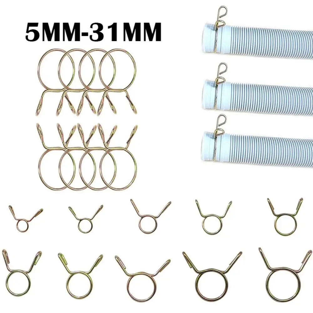 10Pcs 5-31MM Zinc Plated Air Tubing Hose Clamps Adjustable Fuel Tube Water Pipe Fixed Clip Spring Clamps Assortment Kit