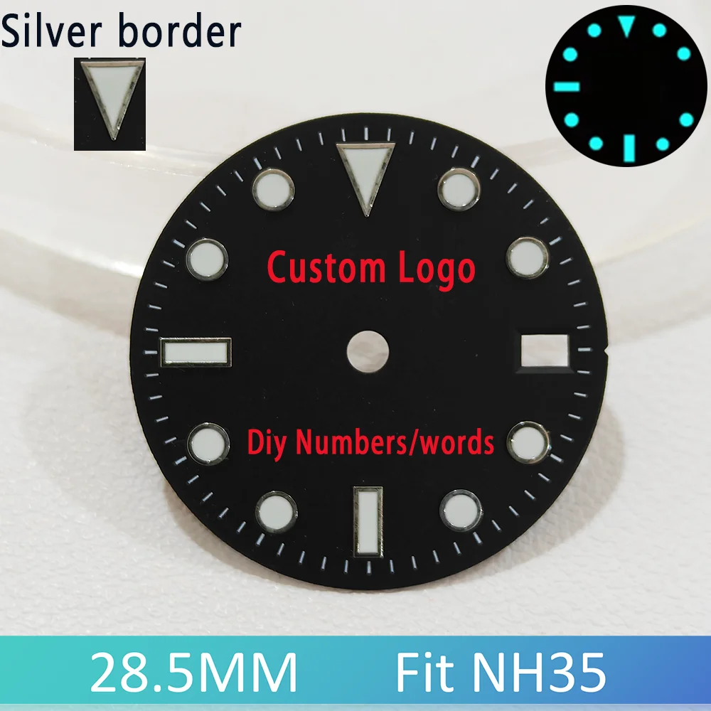 Customized Logo Watch Dial For NH35 NH36 28.5mm SUB Watch Dials BGW9 Blue Luminous Single Calendar Personalization DIY Watch
