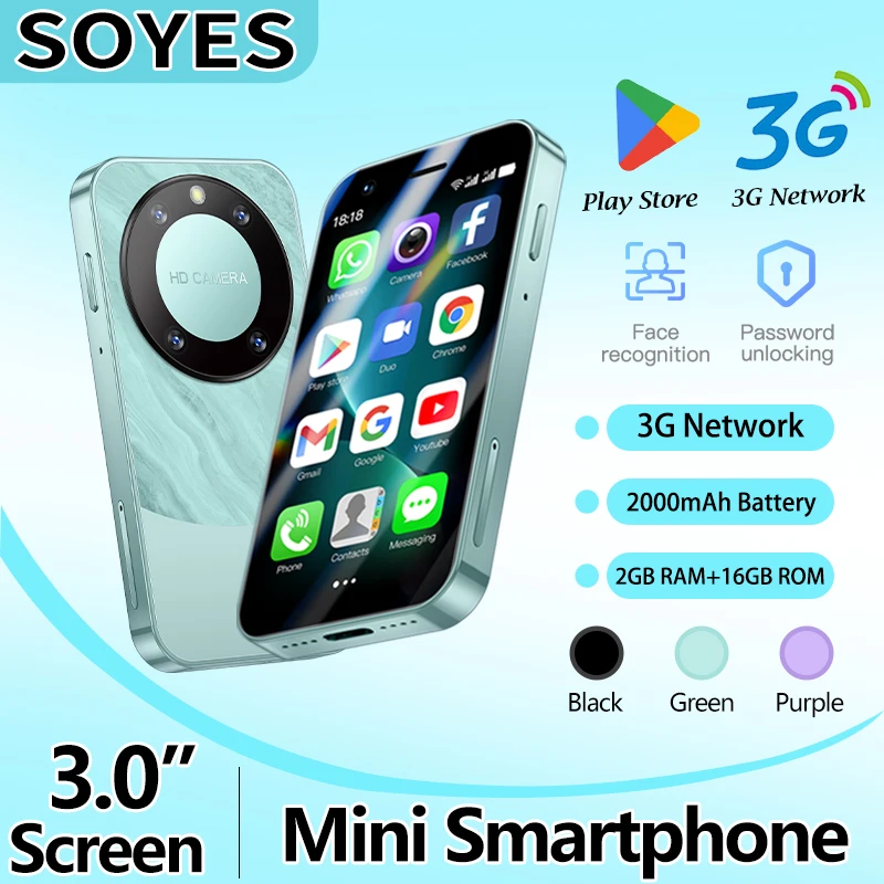 SOYES F8 هاتف ذكي صغير 3.0 بوصة أندرويد 8.1 ثنائي الشريحة شبكة 3G هاتف صغير، 2 جيجابايت رام 16 جيجابايت ROM، هدية طالب محمولة للأطفال