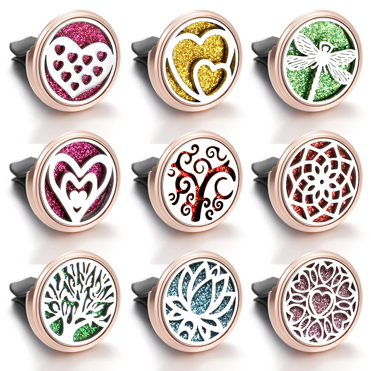 Golden Insert Aromatherapy Car Locket Pendant Outlet Air Freshener Clip Essential Oil Heart-Shaped Diffuser Car Unique Accessory