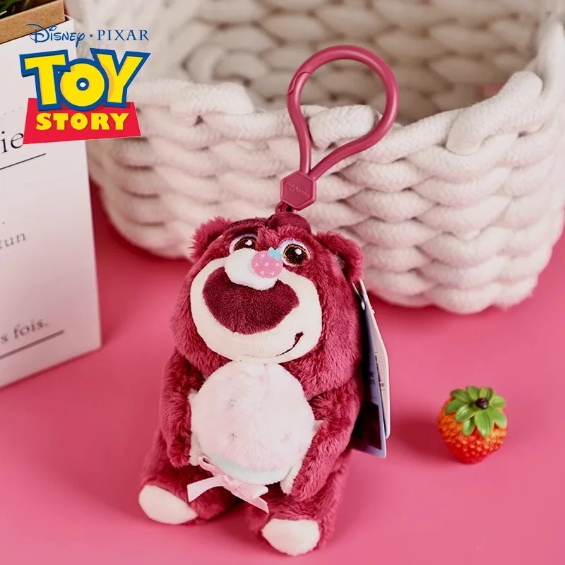 Disney LOSTO Kawaii Cute Strawberry Bear Plush Pendant School Bag Backpack Pendant Key Ring Plush Toy Small Figure Birthday Gift