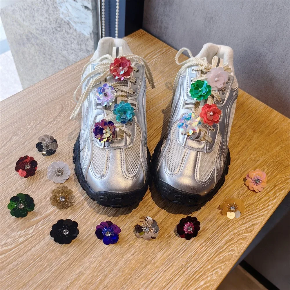 Colorful Shoe Decoration Clip Fashion Sneakers Laces Sequin Studded Flower Shoelaces Buckle Spicy Girls Shoe Charm Accessories