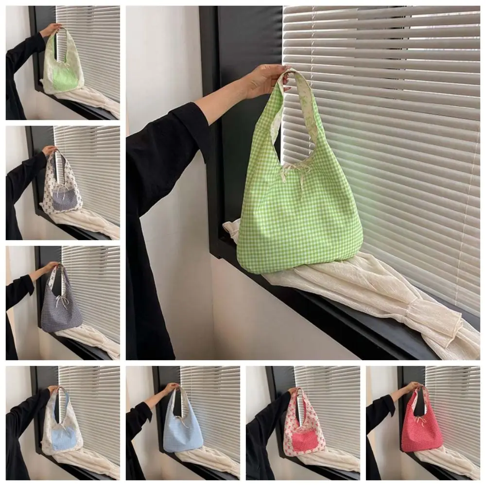 Sweet Double-sided Shoulder Bag Korean Style Lace Decoration Women Bow Printed Handbag Large Capacity Polyester