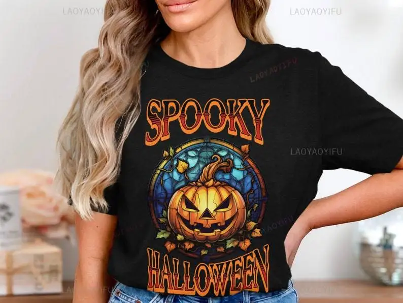 Spooky Halloween Pumpkin Woman Graphic T Shirts Man All Saints' Day Trick or Treat High Quality Cotton T-shirt Cool Ropa Hombre