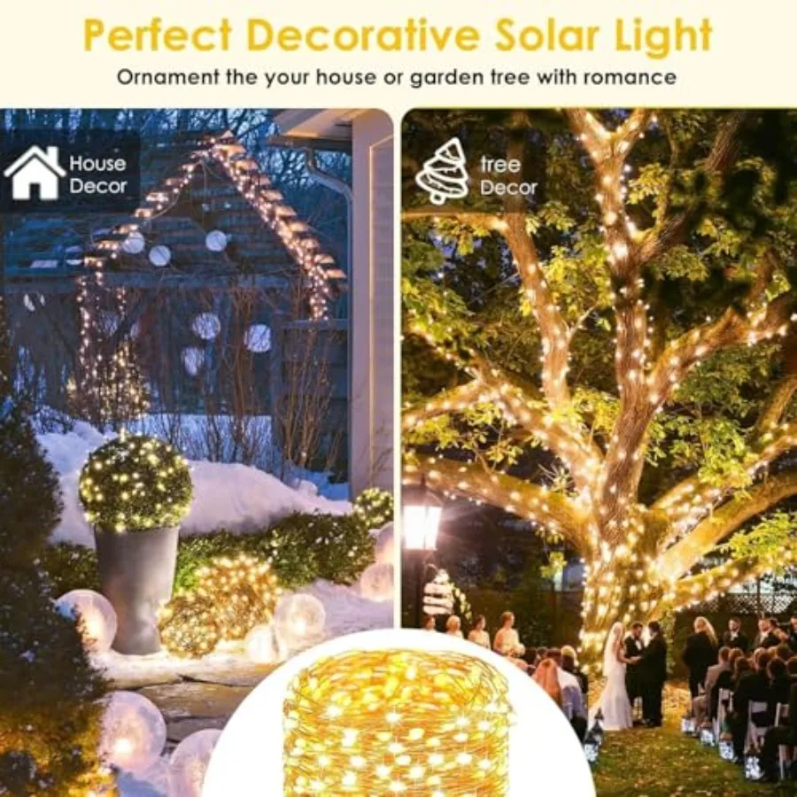 Solar Fairy Lights, 4 Pack Total 400LED 144Feet Waterproof String Lights,Copper Wire, 8 Lighting Modes Solar Twinkle Lights for