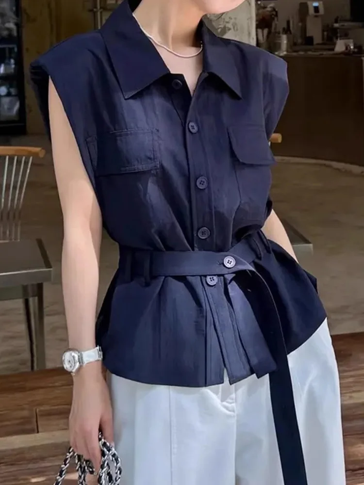 

Faionable Ne irt Design Single Button oulder Vest Waist Cinching Svel Top Women Summer 2025 Silk Blend