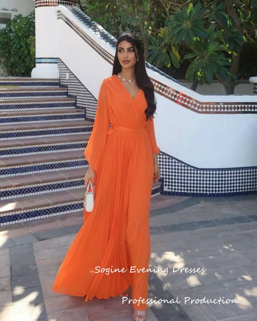 

Chiffon V-Neck Long Prom Dresses For Women 2025 Pleated Evening Dress With Belt Floor-Length Vestidos De Fiesta A-Line Gowns