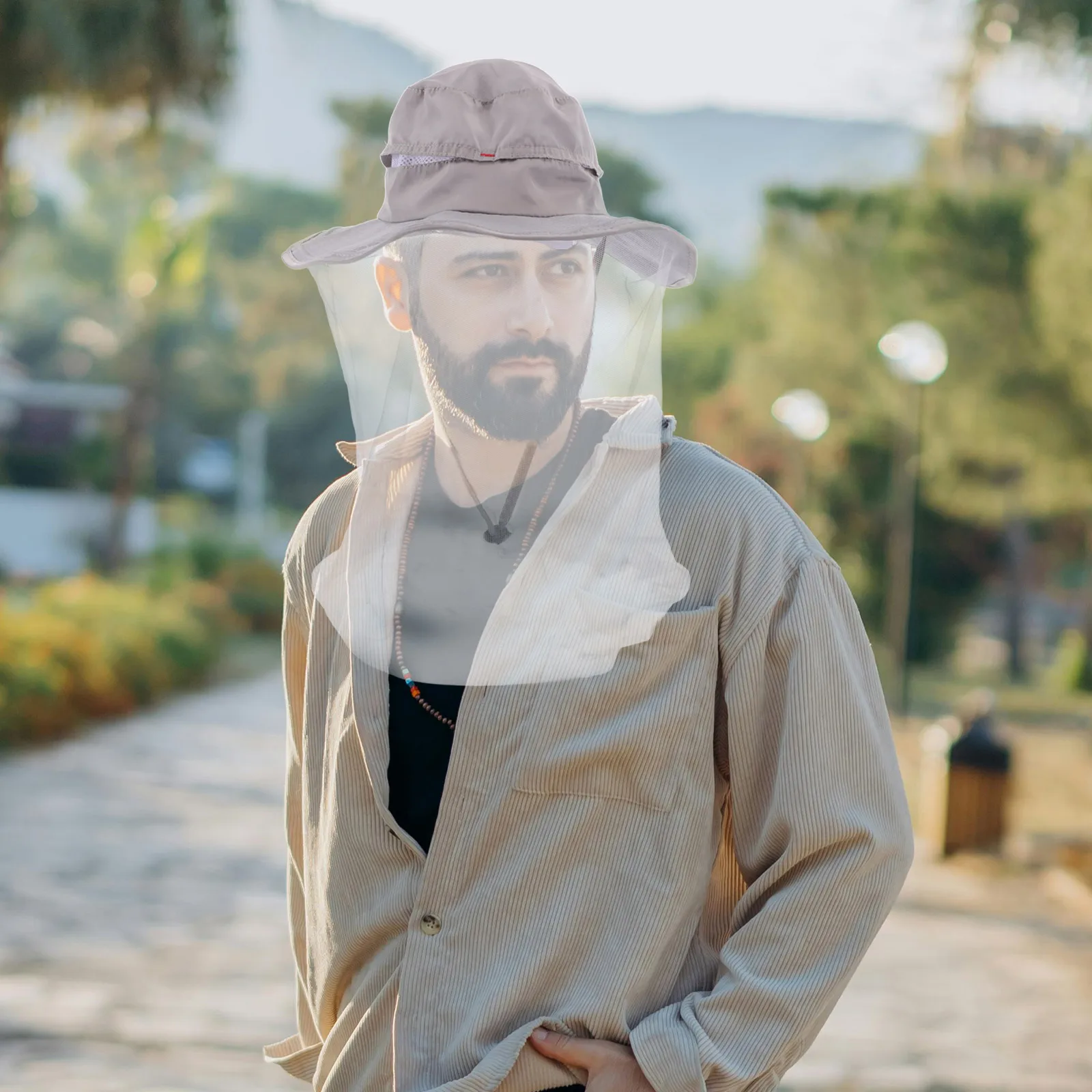 

Mosquito Hat Beekeeper Hat Light Grey Netting Women Men Mesh Hats Hiking Fishing Camping Sun Protection Net Headwear