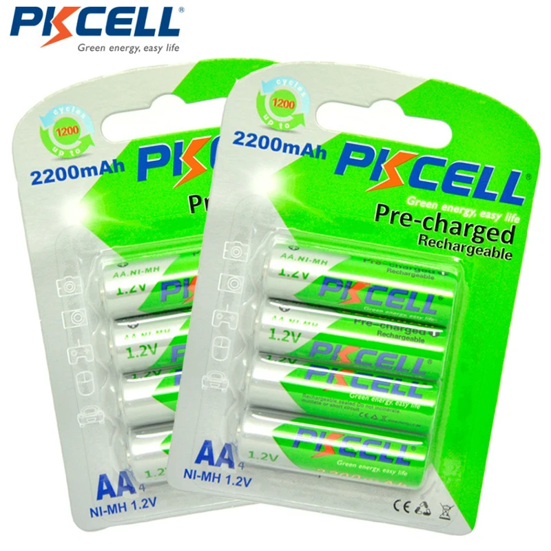 8PC PKCELL AA Batterij 2200mah AA Oplaadbare Batterij 1.2v NI-MH Batterijen en 2PC Batterij Box voor voor Muis Afstandsbediening Speelgoed