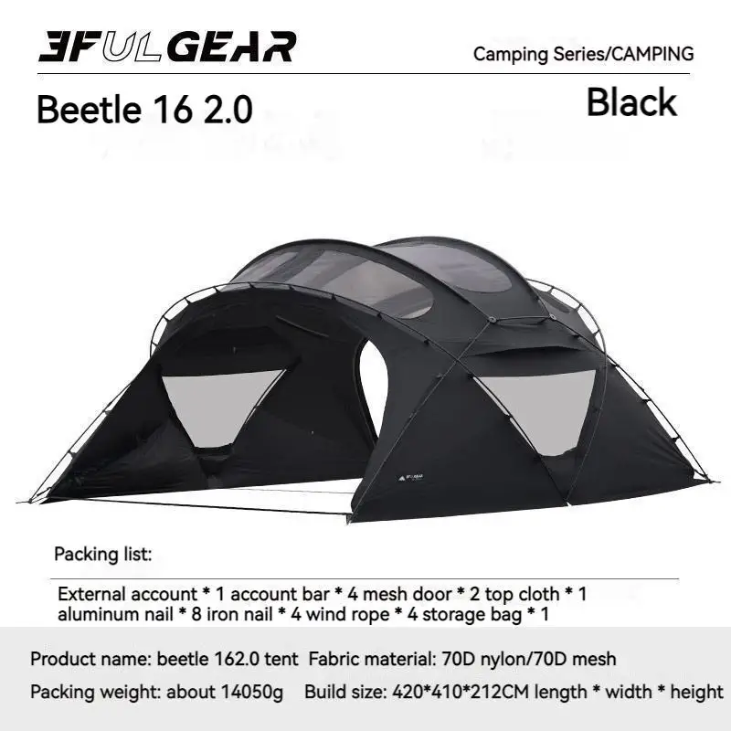 3F UL GEAR Beetle16 2.0 Ball Tunnel Tent 70D Nylon 6 or 10 People