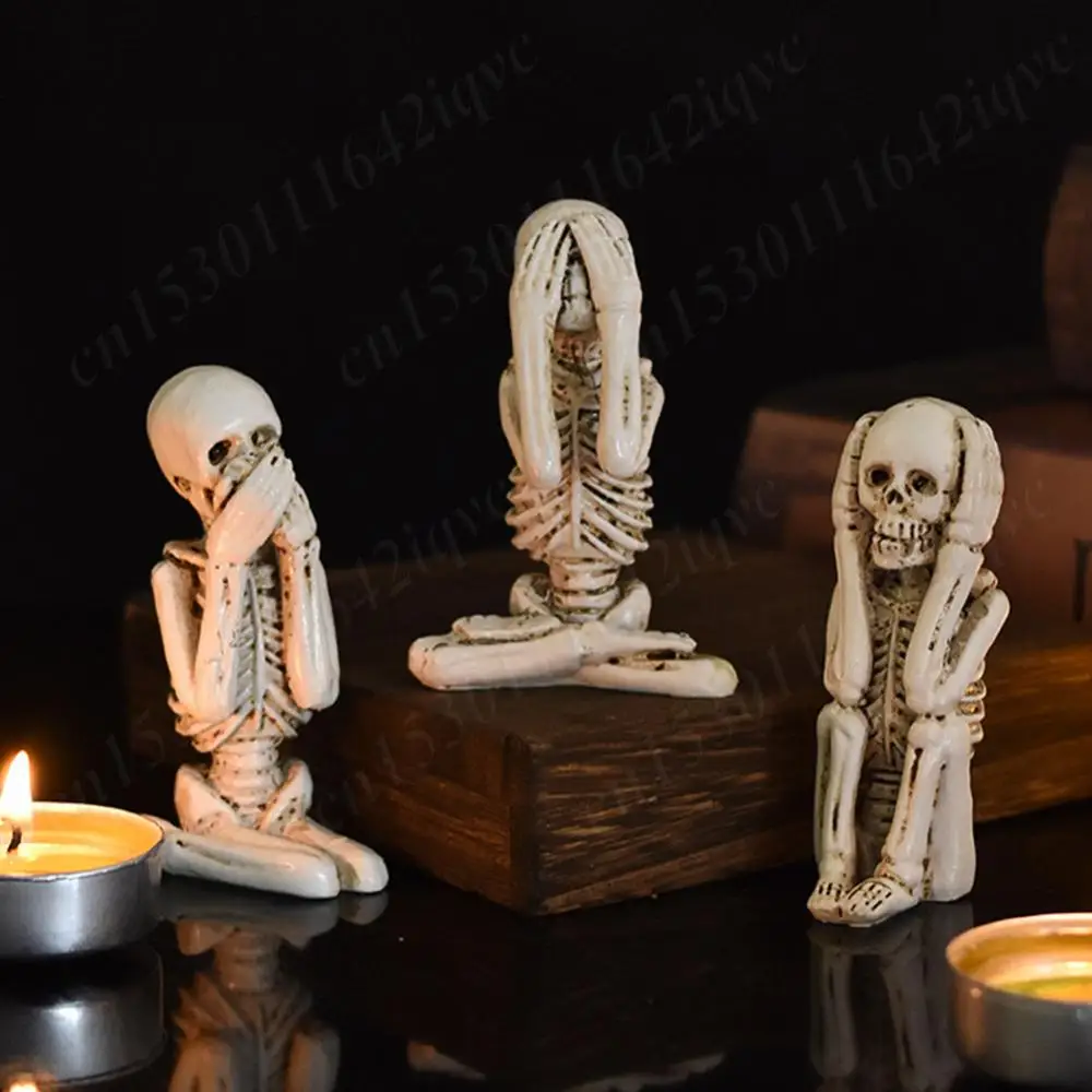 Halloween Horror Skull Statue Resin Ghost Skeleton Decor Scary Skull Ornament Gothic Style Death Skull Figurine for Home Decor