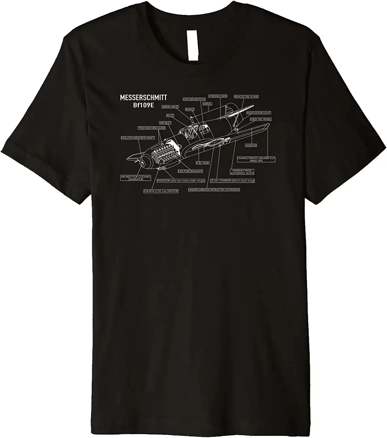 Air Force Messerschmitt Bf 109 E Fighter Infographic T-Shirt. Premium Cotton Short Sleeve O-Neck Mens T Shirt New