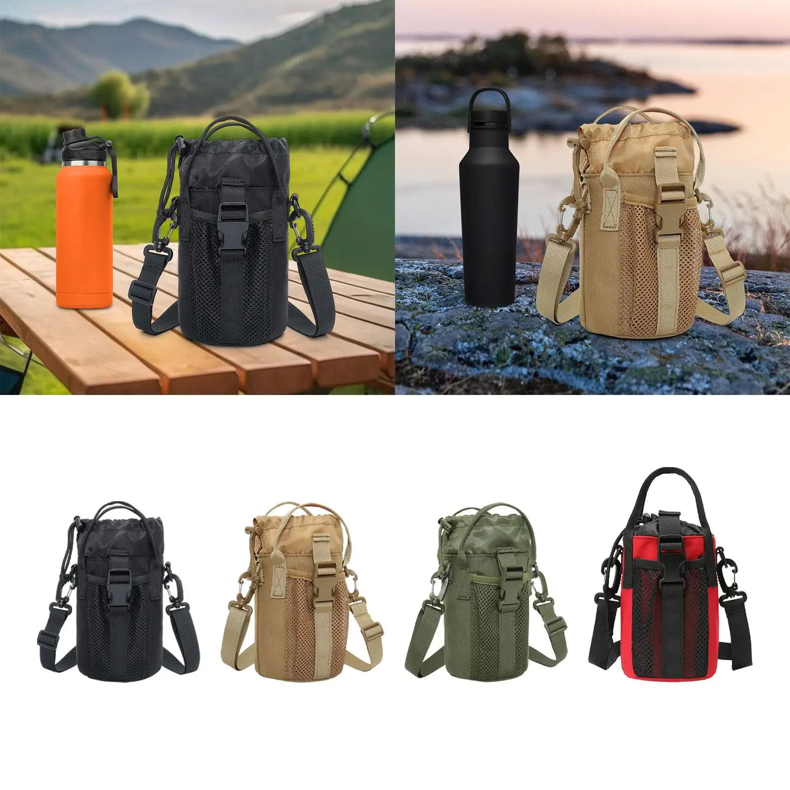 Water Bottle Holder Nylon Water Bottle Carrier for Bicycling Trekking Hiking