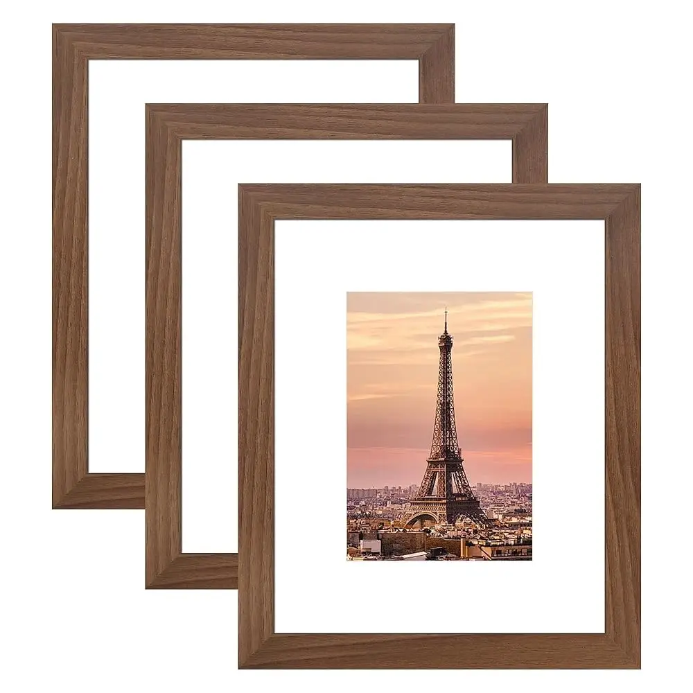 

Набор из 3 фоторамок 8x10, коричневые деревянные рамки с закаленным стеклом, для фотографий 5x7 с подложкой или 8x10 без подложки, 8x10.