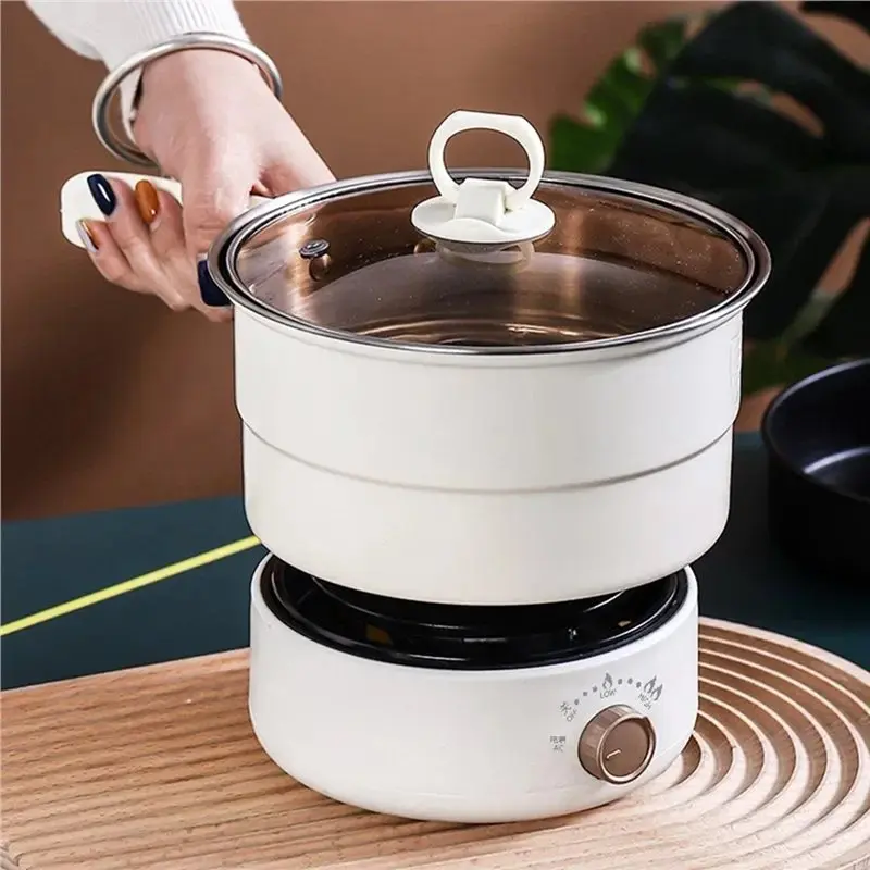 SYW-Portable 1.6L Electric Cooker Cooking Pot Foldable Hotpot Multi-Cooker Split Type Rice Cooker Frying Pan Home Travel EU Plug