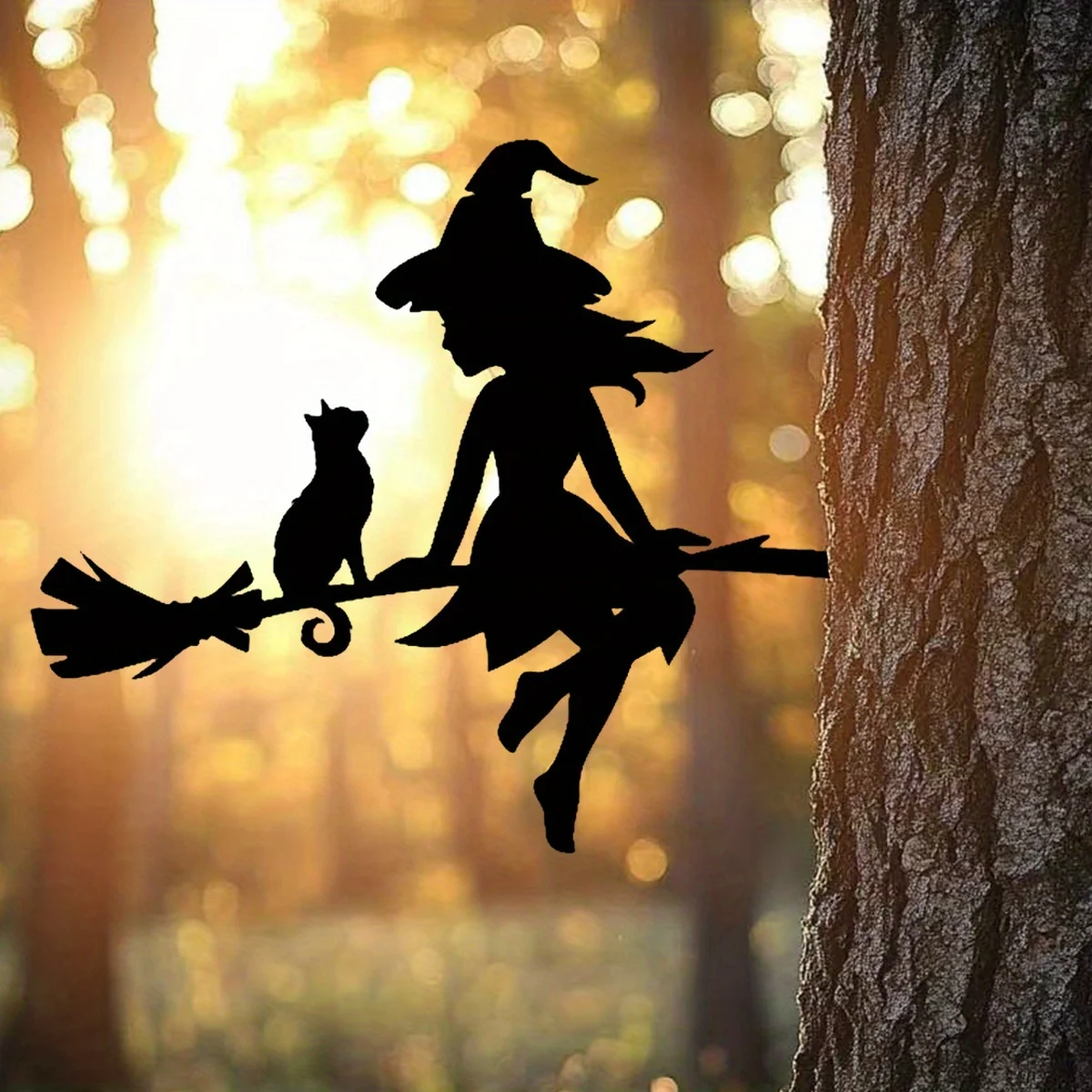 

Cloududa Christmas decoration Iron Enchanting Witch & Cat Garden Decor Durable Iron Art With Flying Broomstick