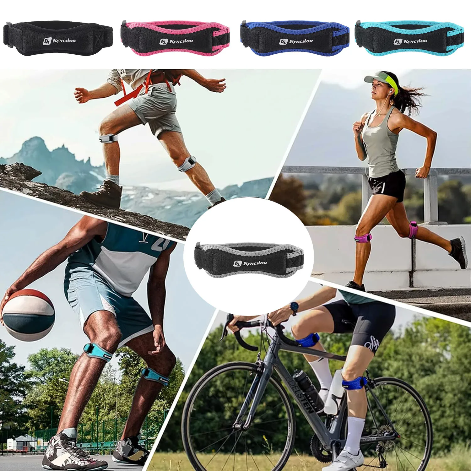 2 Pack Patella Knee Strap Adjustable Knee Brace Patellar Tendon Stabilizer Support Band for Knee Pain Relief Running Basketball