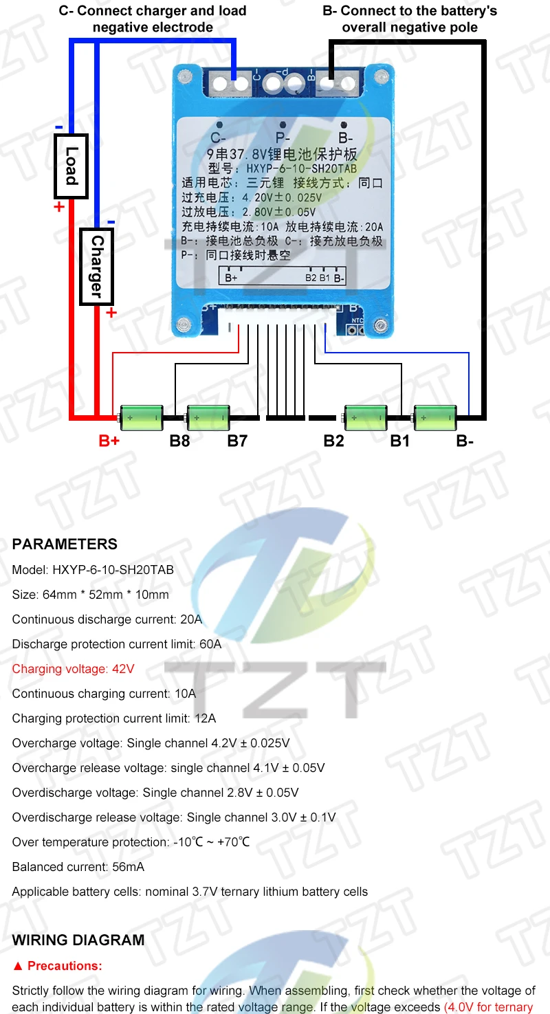 TZT 1/3 Stück 7S 8S 9S 10S 3,7V 20A BMS 29,4V/33,6V/37,8V/42V Li-Ionen Ternäre Lithium-Batterie-Schutzplatine mit Balancer/NTC – Detail 4