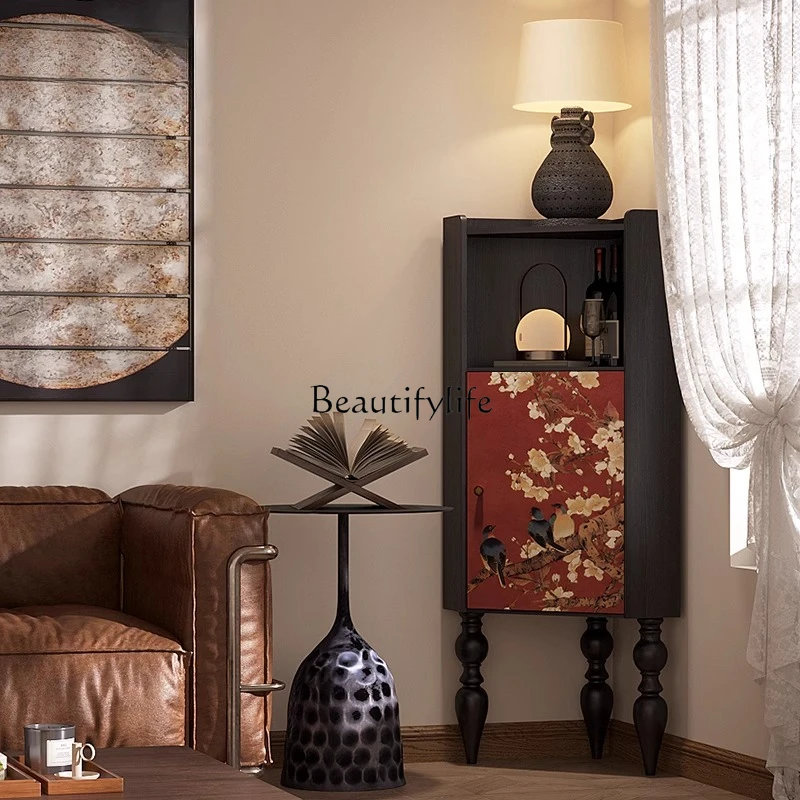 Happy eyebrows, pretty red flowers and birds, living room triangular cabinet, corner locker