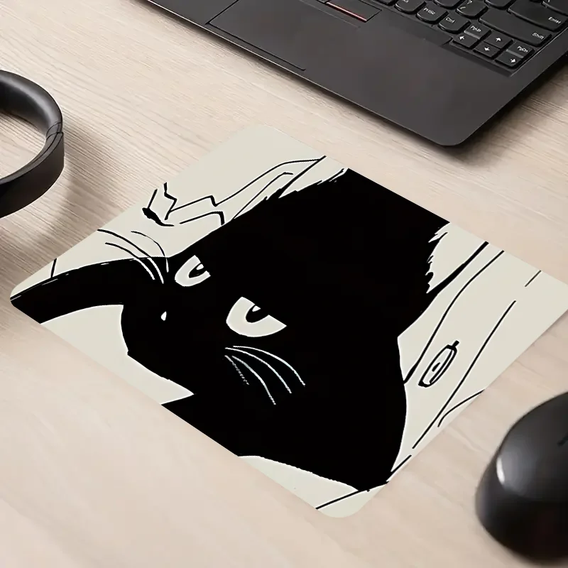 Big Black Cat Portable Anti-Slip Mouse Mat, 2mm natural anti-slip rubber base, suitable for office, gaming and home use